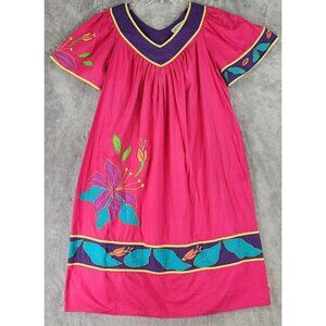 Styled by Saybury Dress Womens Medium Pink Floral Embroidered 80s Vintage Midi